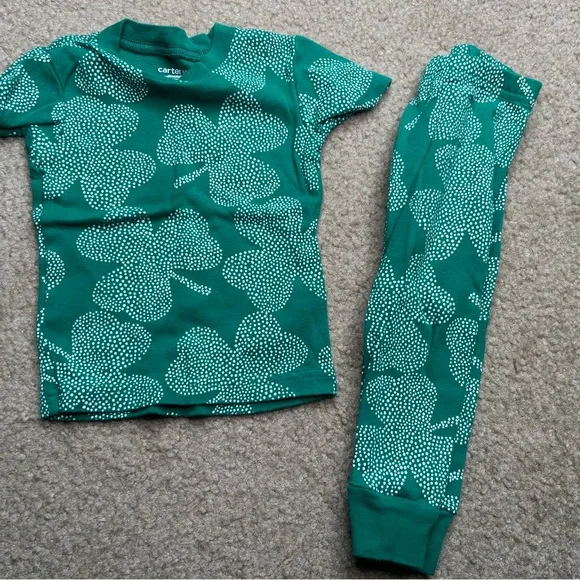 Carter’s Toddler Green Clover Pajama Set 12 Months - Picture 3 of 6